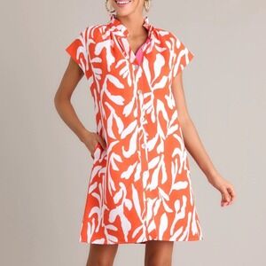 THML Dress Life's Compass Orange Abstract Button Front Mini Dress Medium